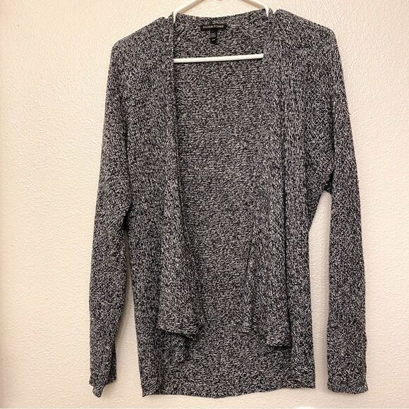 Eileen Fisher Organic Linen Knit open front sweater Cardigan gray/black-L - Picture 3 of 10